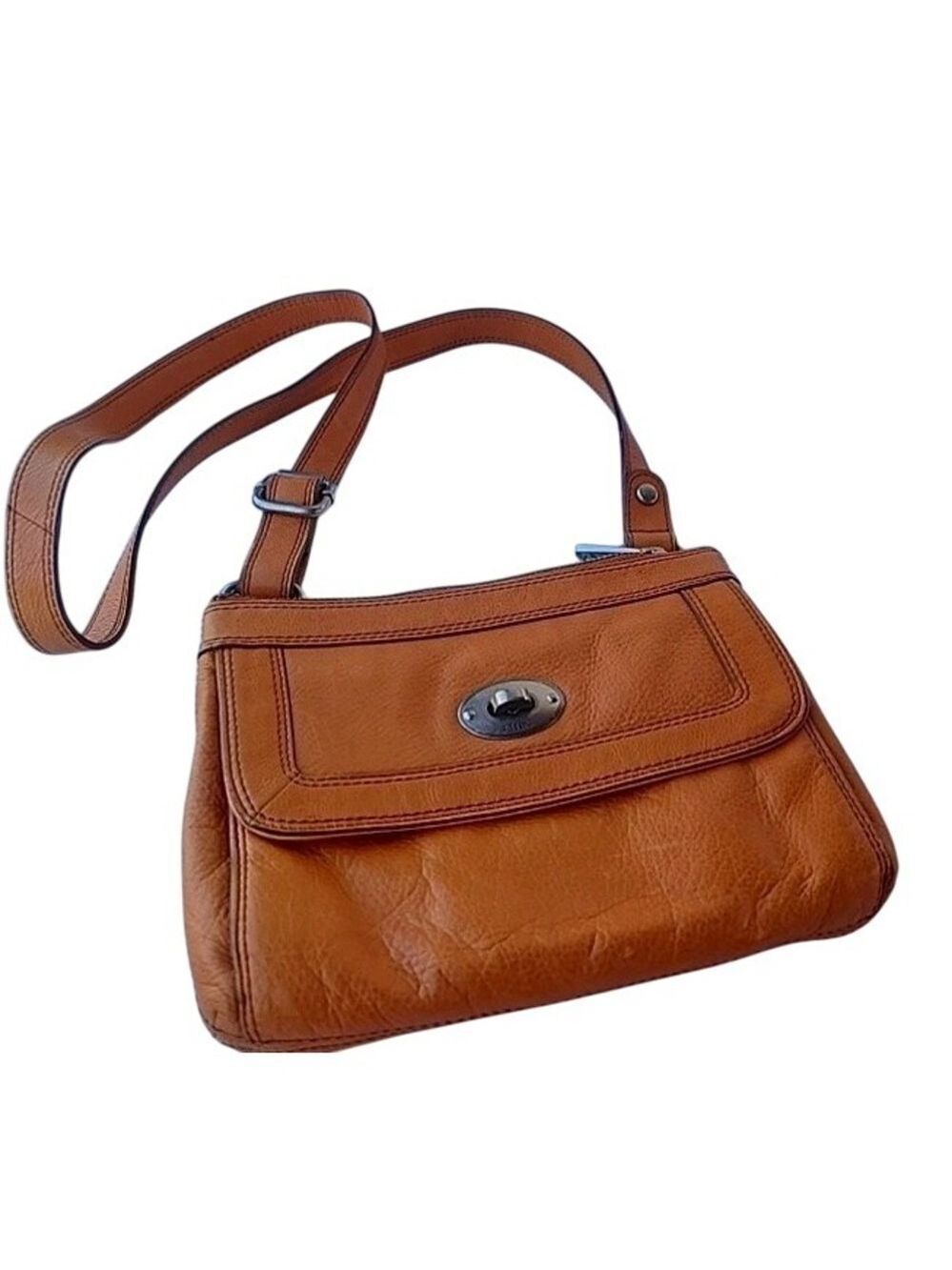 Fossil Orange Leather Crossbody Bag Small  Purse Handbag
